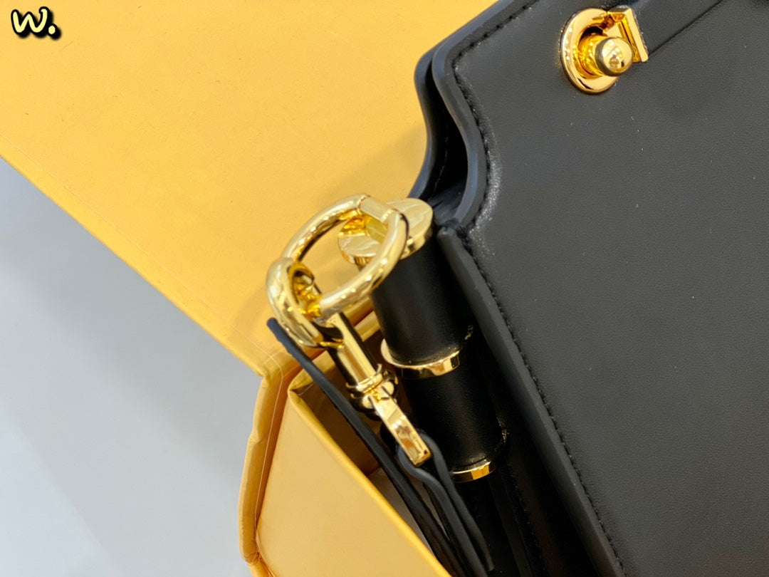 Fendi Touch Black Leather Shoulder Bag with Gold-Tone FF Logo
