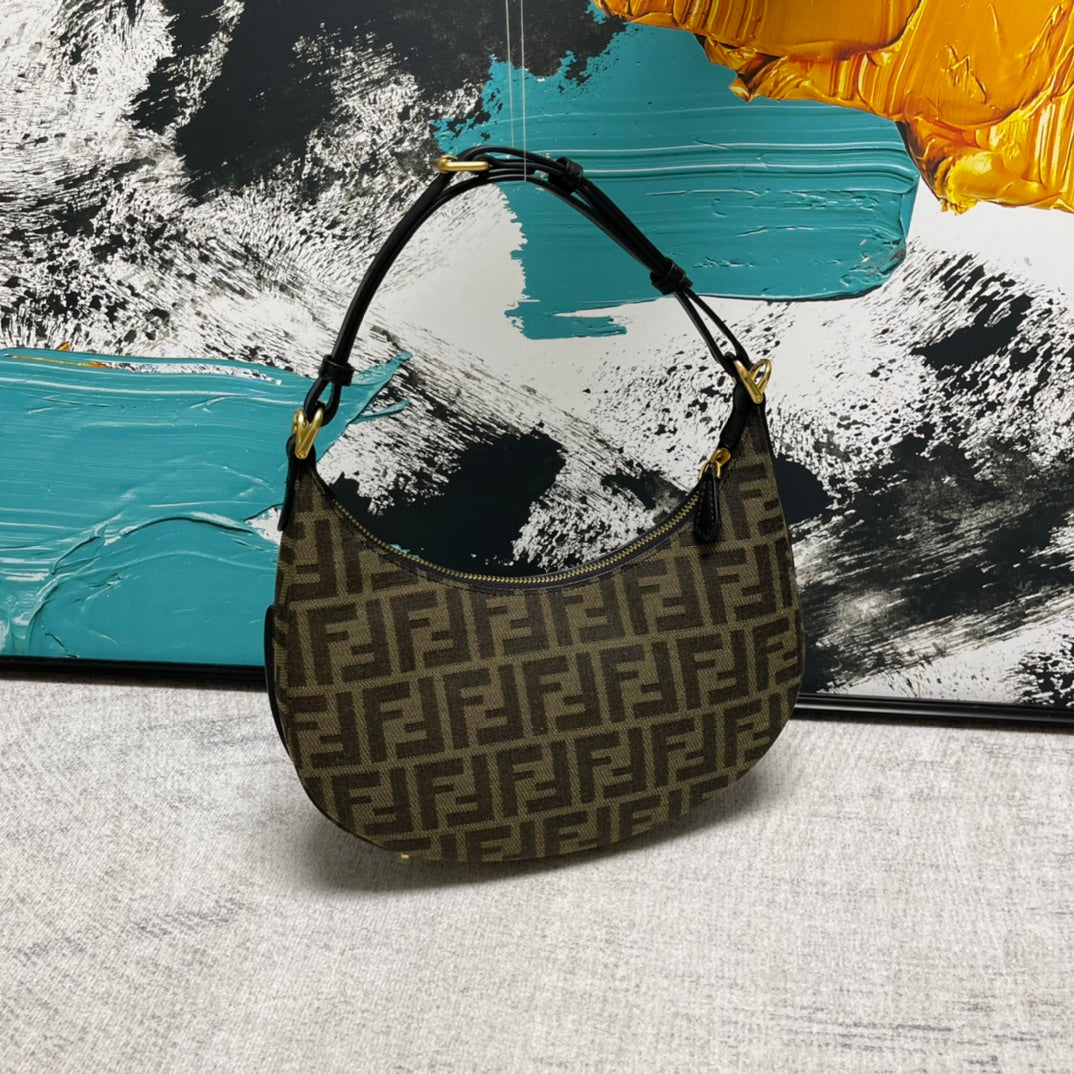 Fendi FF Monogram Canvas Small Hobo Bag - Brown/Tobacco
