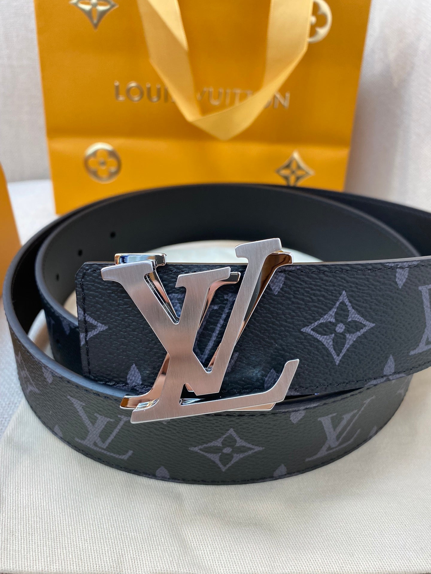 Louis Vuitton LV Shape 40mm Belt Monogram Eclipse Canvas - Black/Grey with Silver Buckle