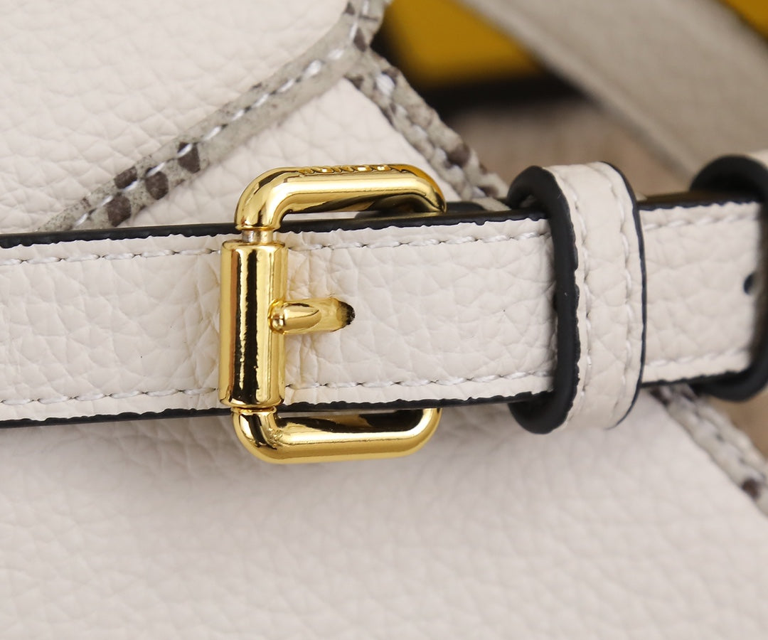 Fendi Peekaboo Small White Leather Handbag with Gold-Tone Hardware