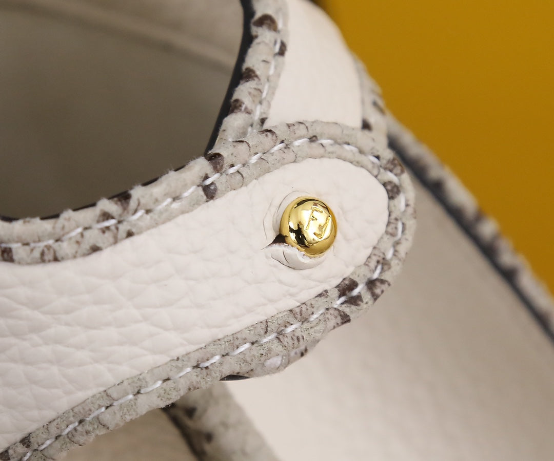 Fendi Peekaboo Small White Leather Handbag with Gold-Tone Hardware