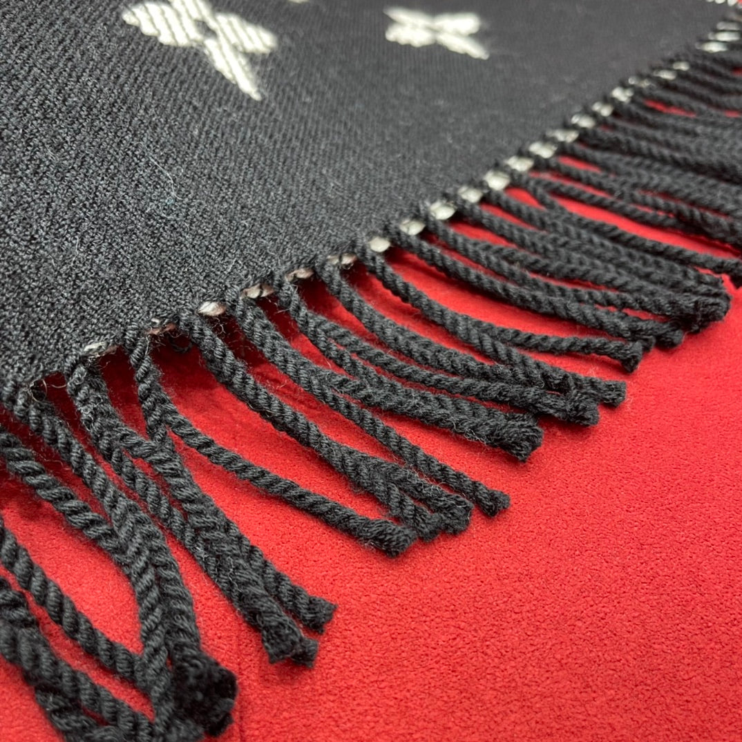 Louis Vuitton Monogram Scarf - Black and White Luxury Winter Scarf with Fringe Detail