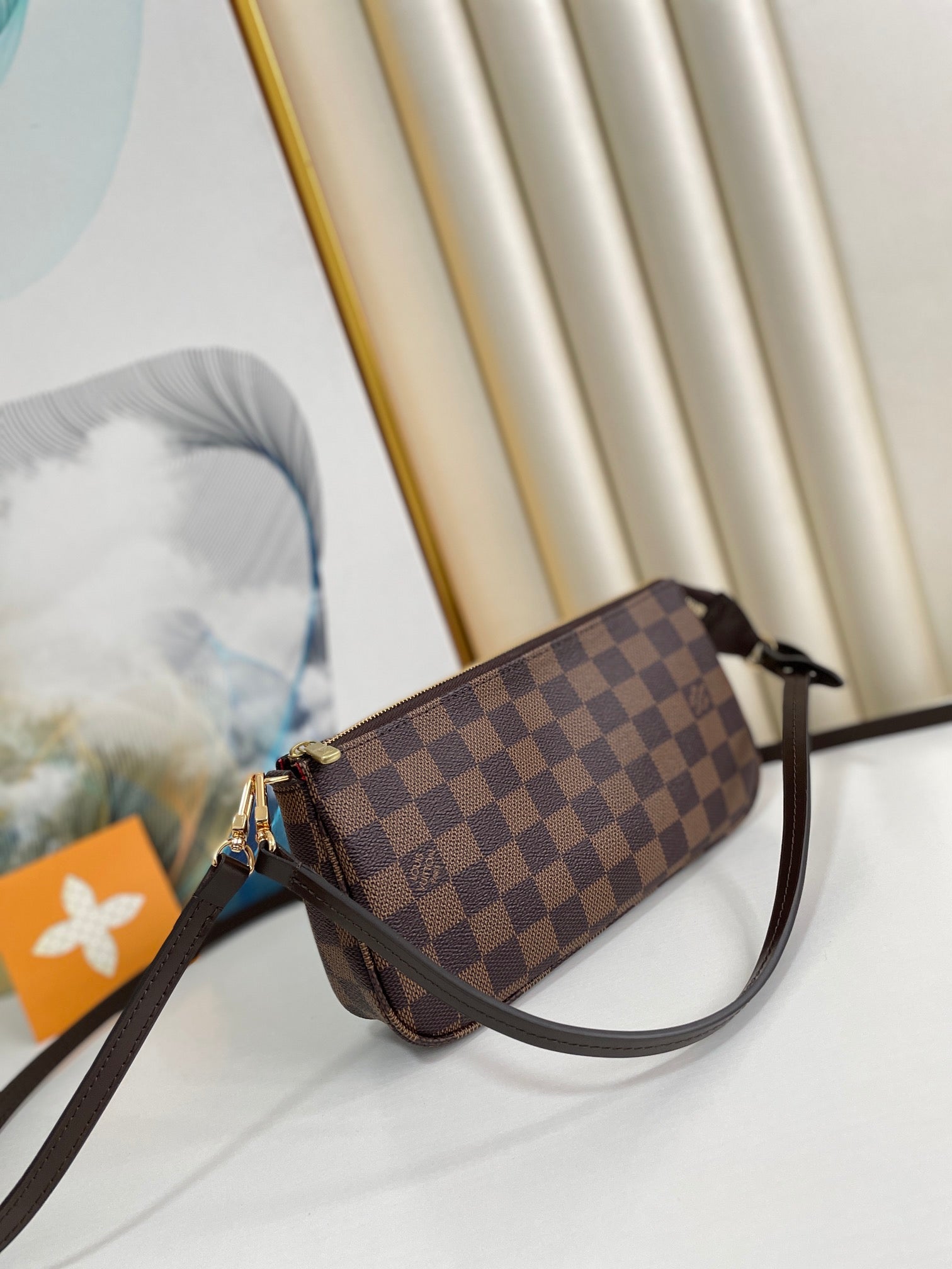 Louis Vuitton Brown Checkerboard Pattern Mini Shoulder Bag and Wristlet Clutch