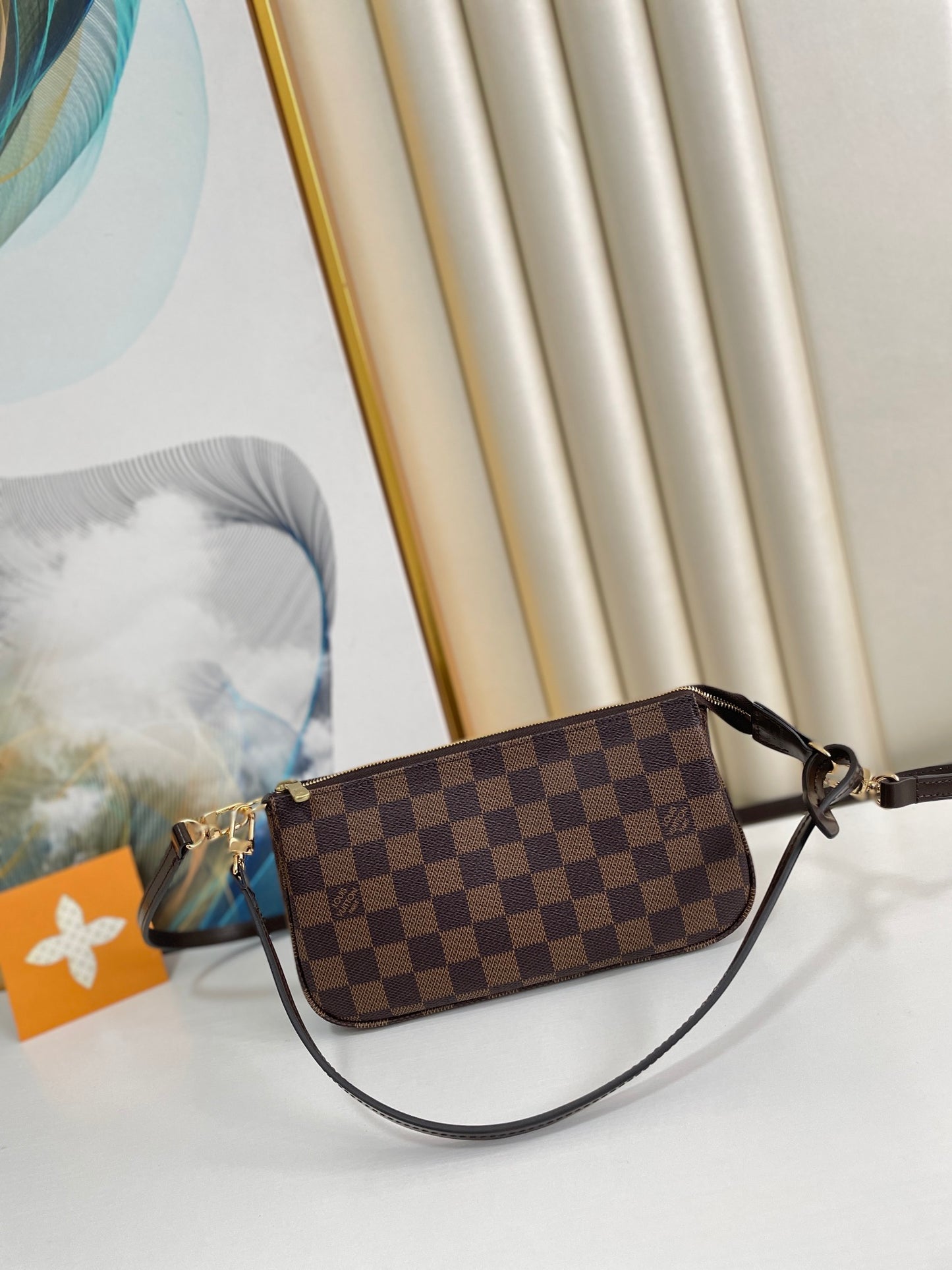 Louis Vuitton Brown Checkerboard Pattern Mini Shoulder Bag and Wristlet Clutch