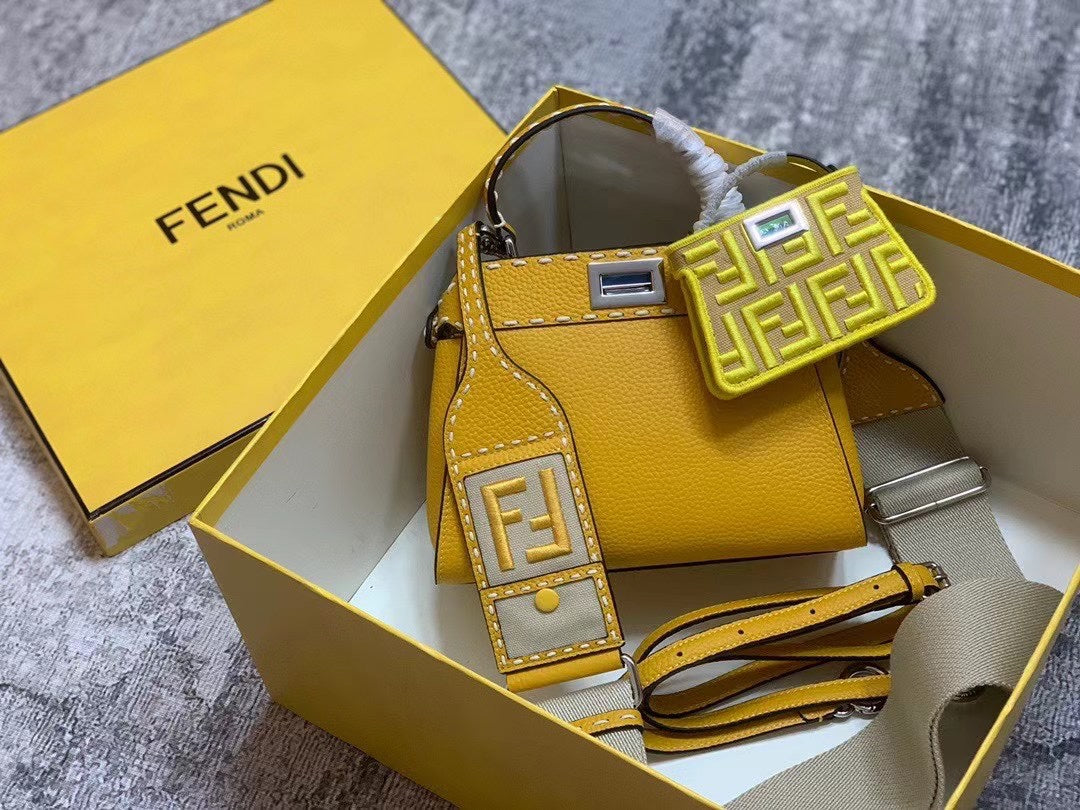 Fendi Peekaboo ISeeU Petite Yellow Leather Bag with FF Logo Accessories