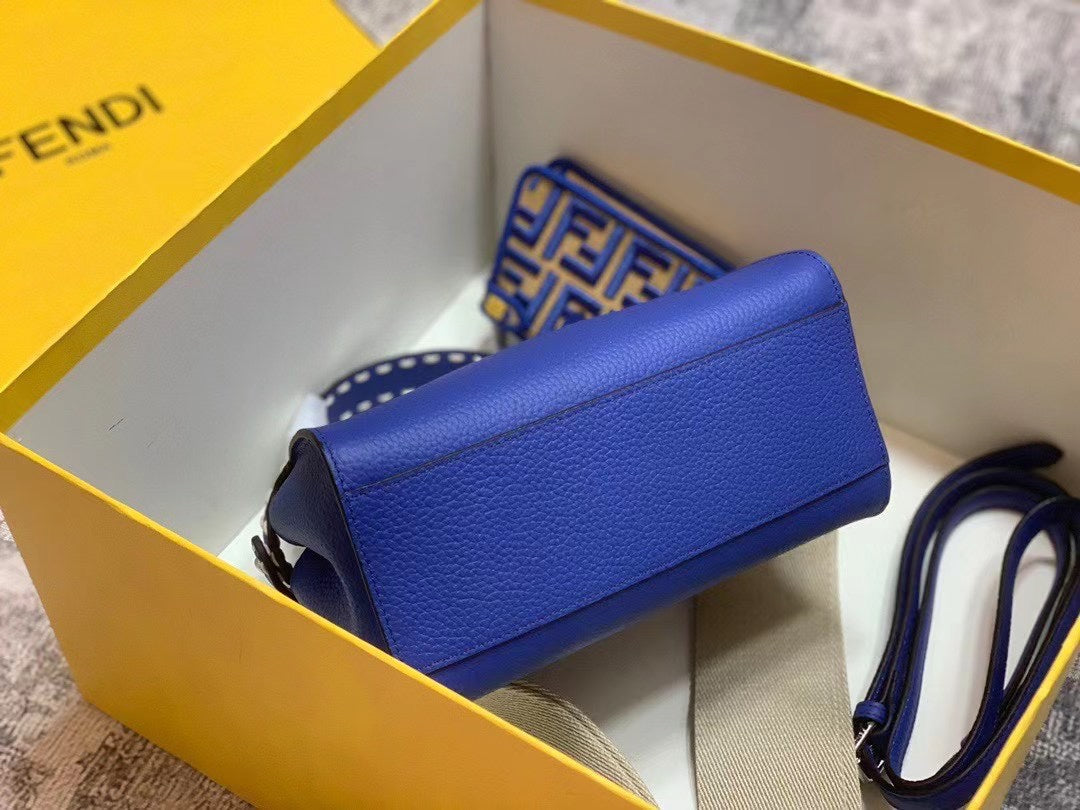 Fendi Peekaboo Selleria Mini Blue Leather Handbag with FF Logo Charms