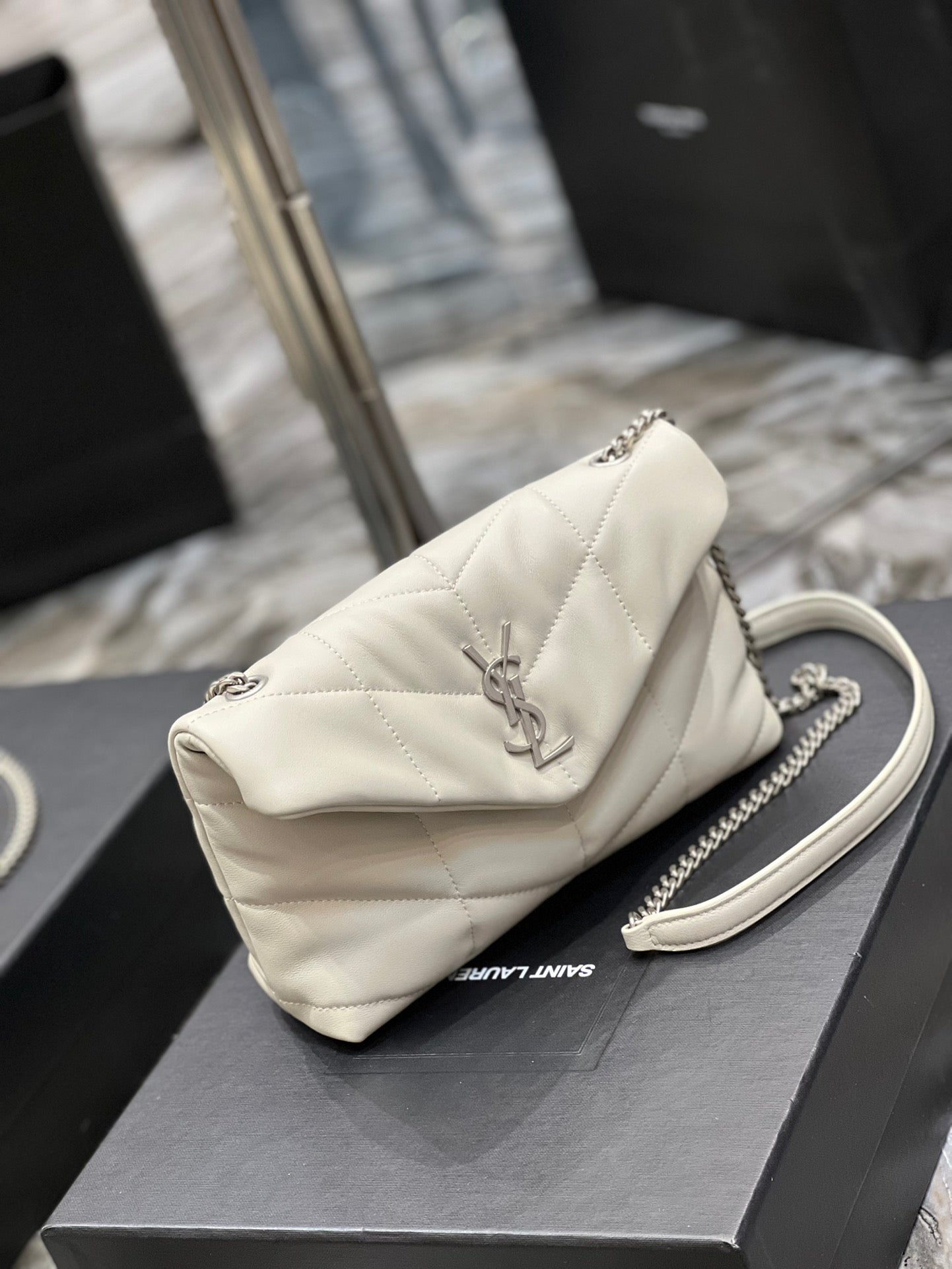 Saint Laurent Loulou Small Quilted Leather Shoulder Bag - Cream White