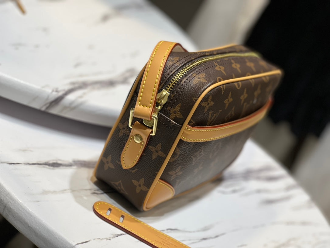 Louis Vuitton Classic Brown Monogram Canvas Crossbody Bag with Leather Trim