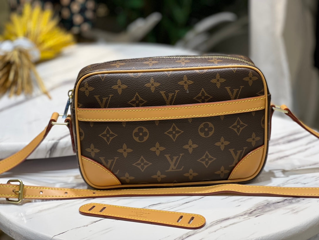 Louis Vuitton Classic Brown Monogram Canvas Crossbody Bag with Leather Trim