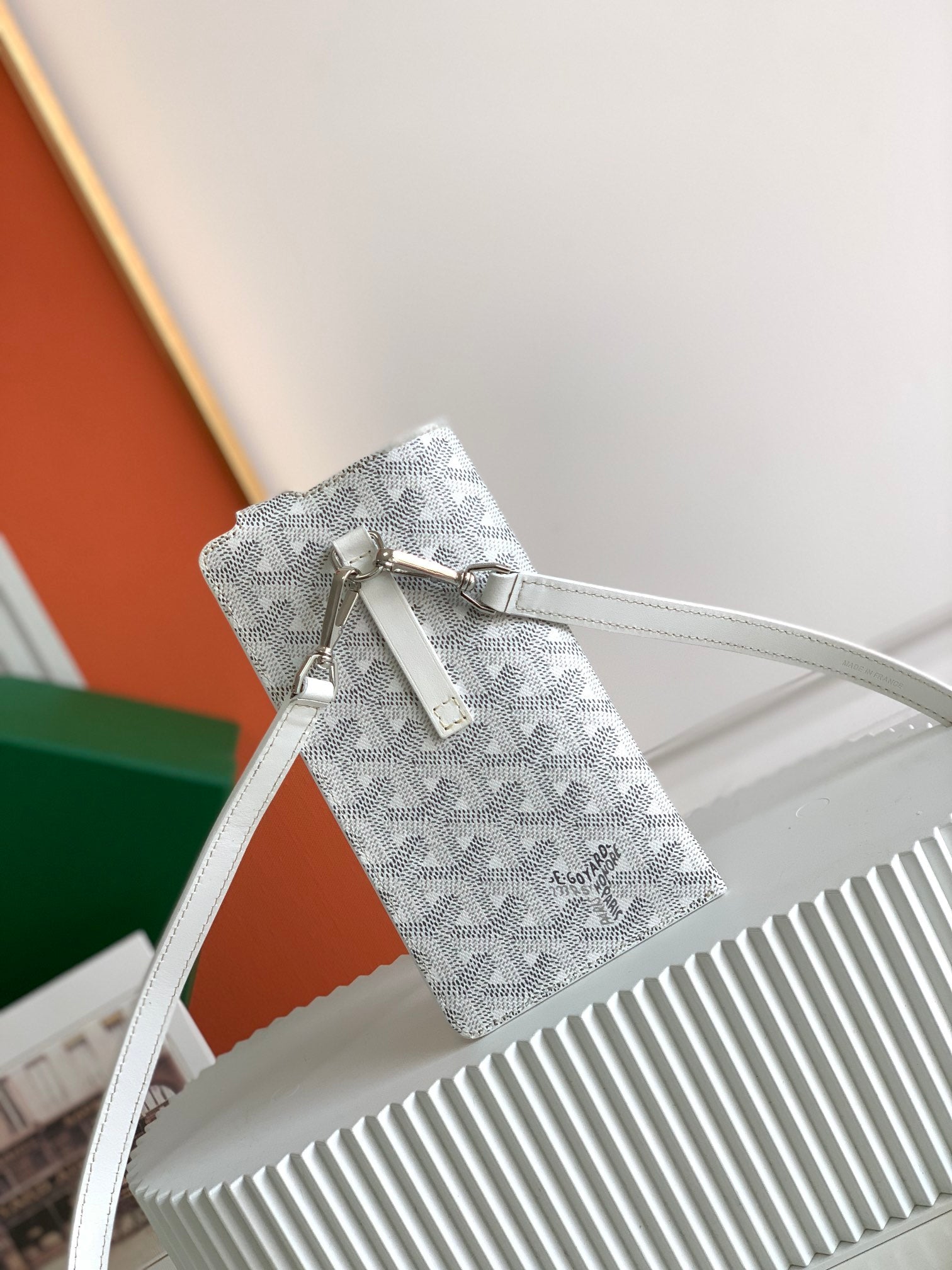 Gogy Grey Chevron Print Leather Crossbody Phone Bag with Strap