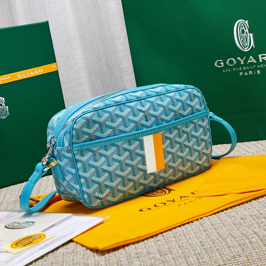 Gogy Light Blue Chevron Pattern Leather Crossbody Camera Bag