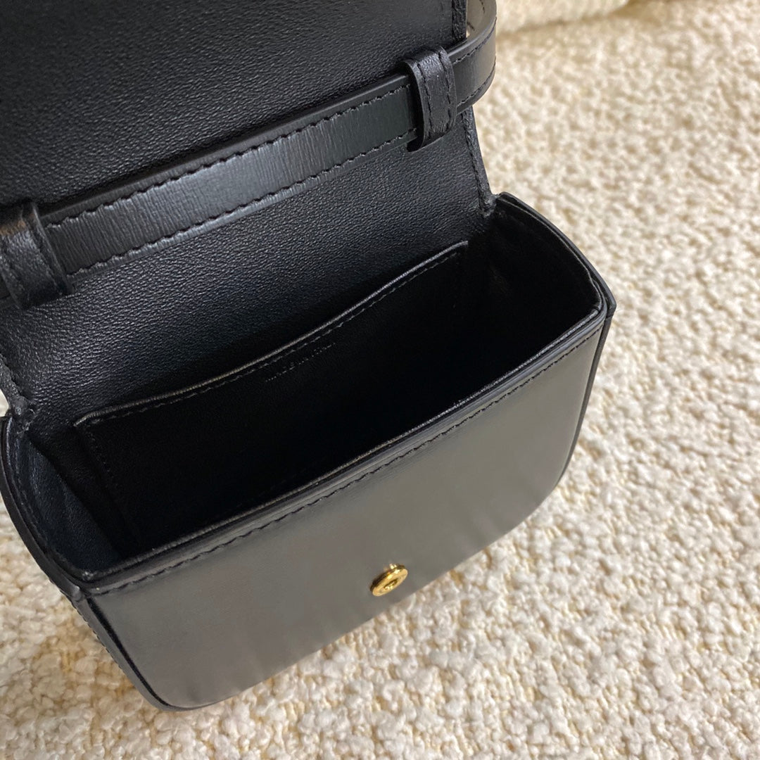 Mini Black Leather Crossbody Bag with Gold Triomphe Clasp