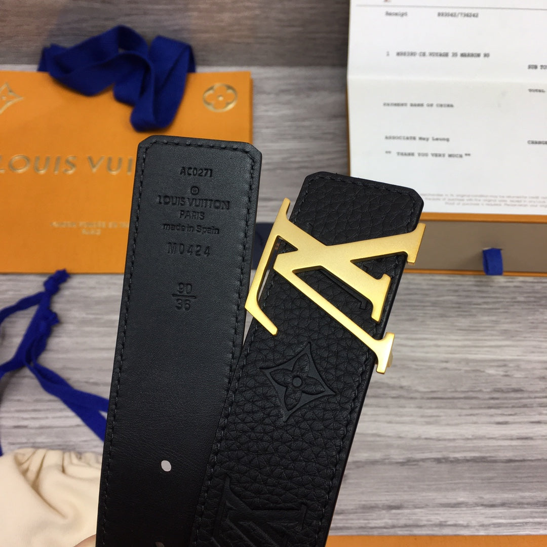 Louis Vuitton LV Initiales 40mm Belt - Black Monogram Empreinte Leather with Gold Buckle
