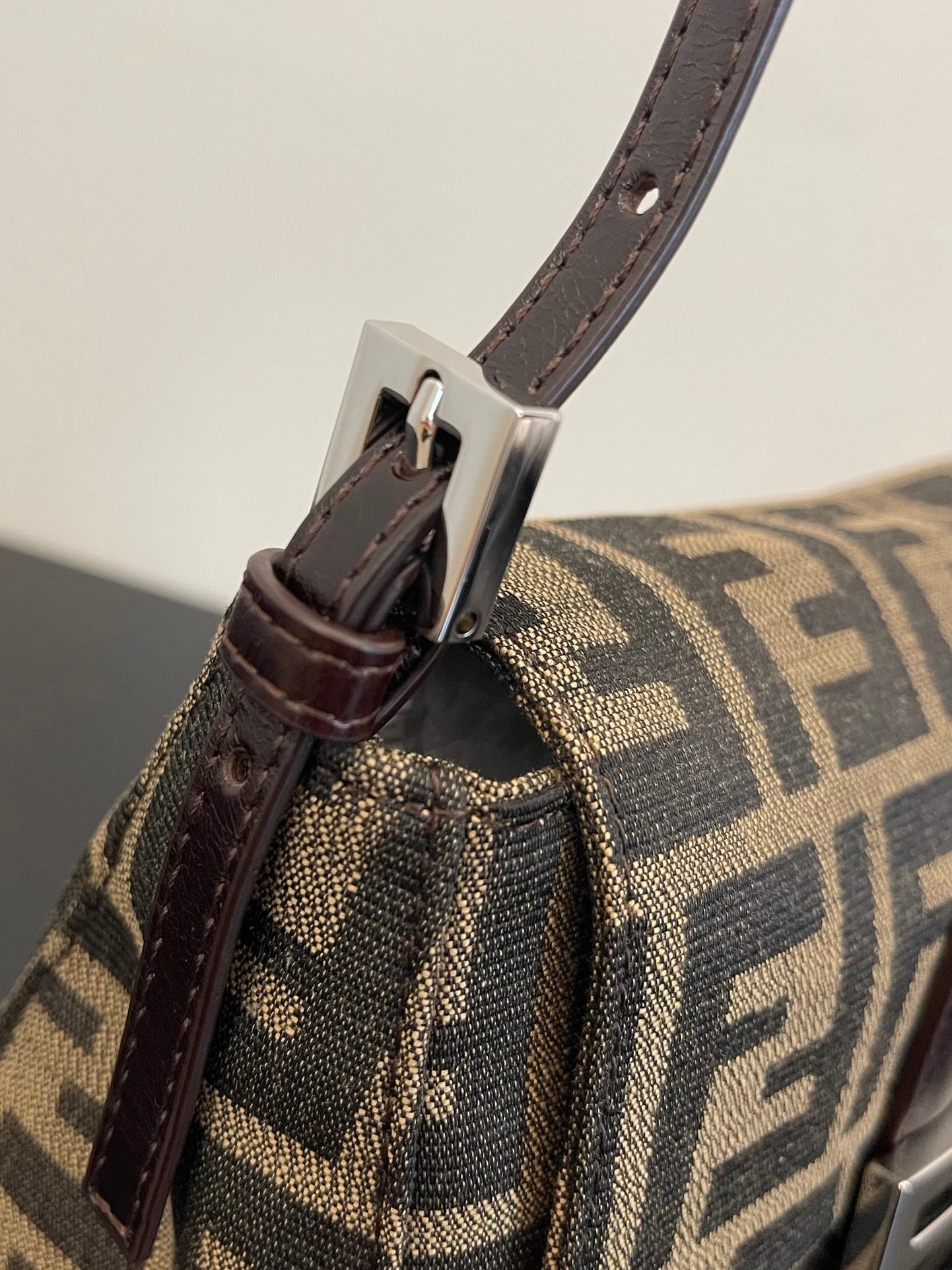 Fendi Zucca Canvas Baguette Shoulder Bag - Tobacco Brown/Black