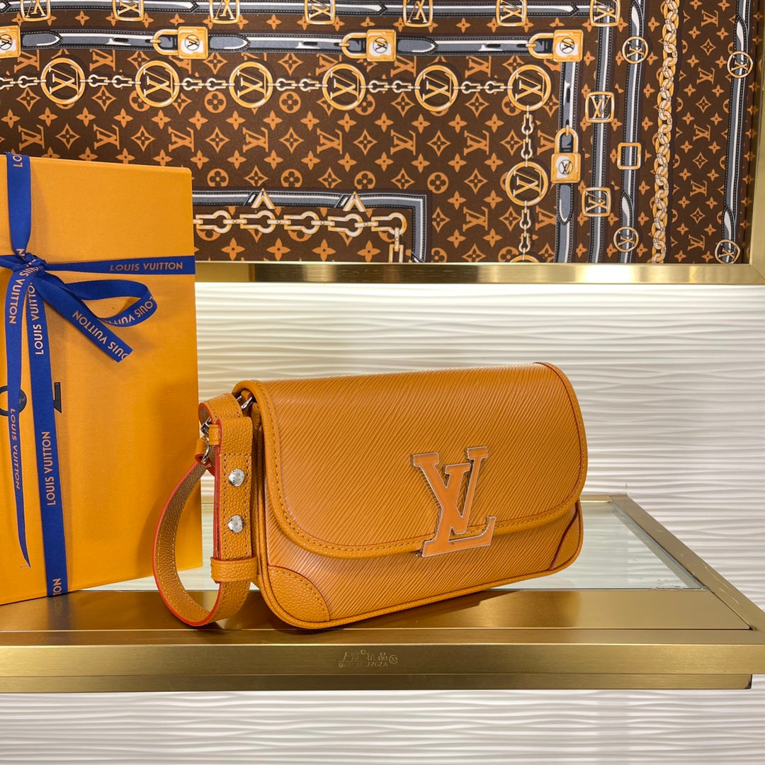 Louis Vuitton Classic Mustard Yellow Leather Flap Shoulder Bag with Gold Clasp