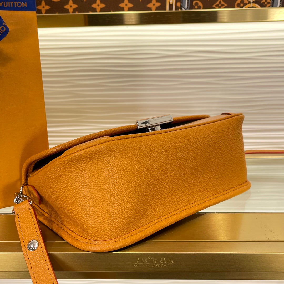 Louis Vuitton Classic Mustard Yellow Leather Flap Shoulder Bag with Gold Clasp