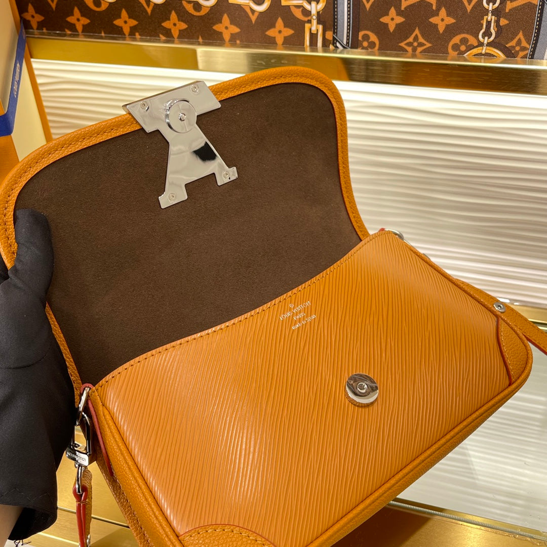 Louis Vuitton Classic Mustard Yellow Leather Flap Shoulder Bag with Gold Clasp