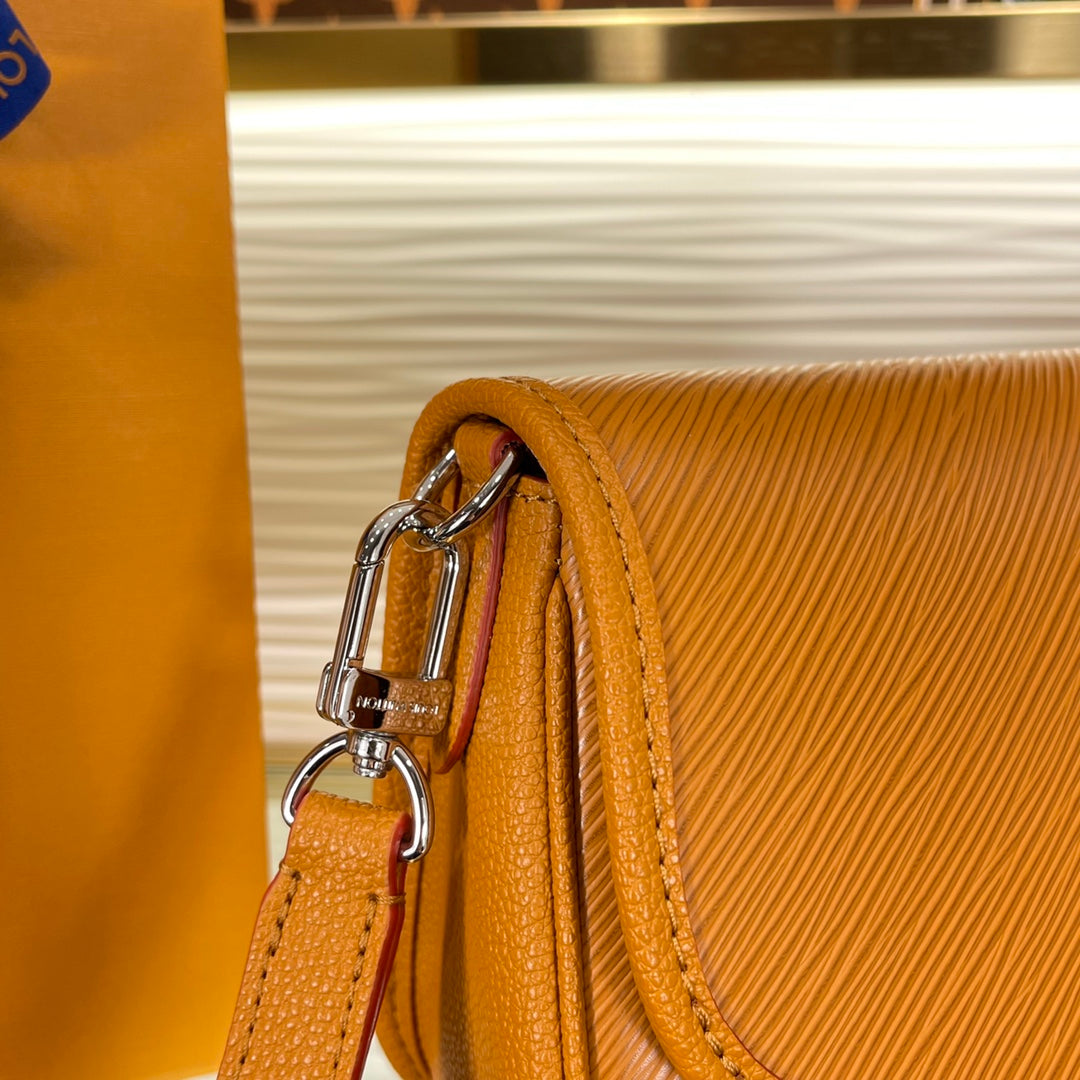 Louis Vuitton Classic Mustard Yellow Leather Flap Shoulder Bag with Gold Clasp