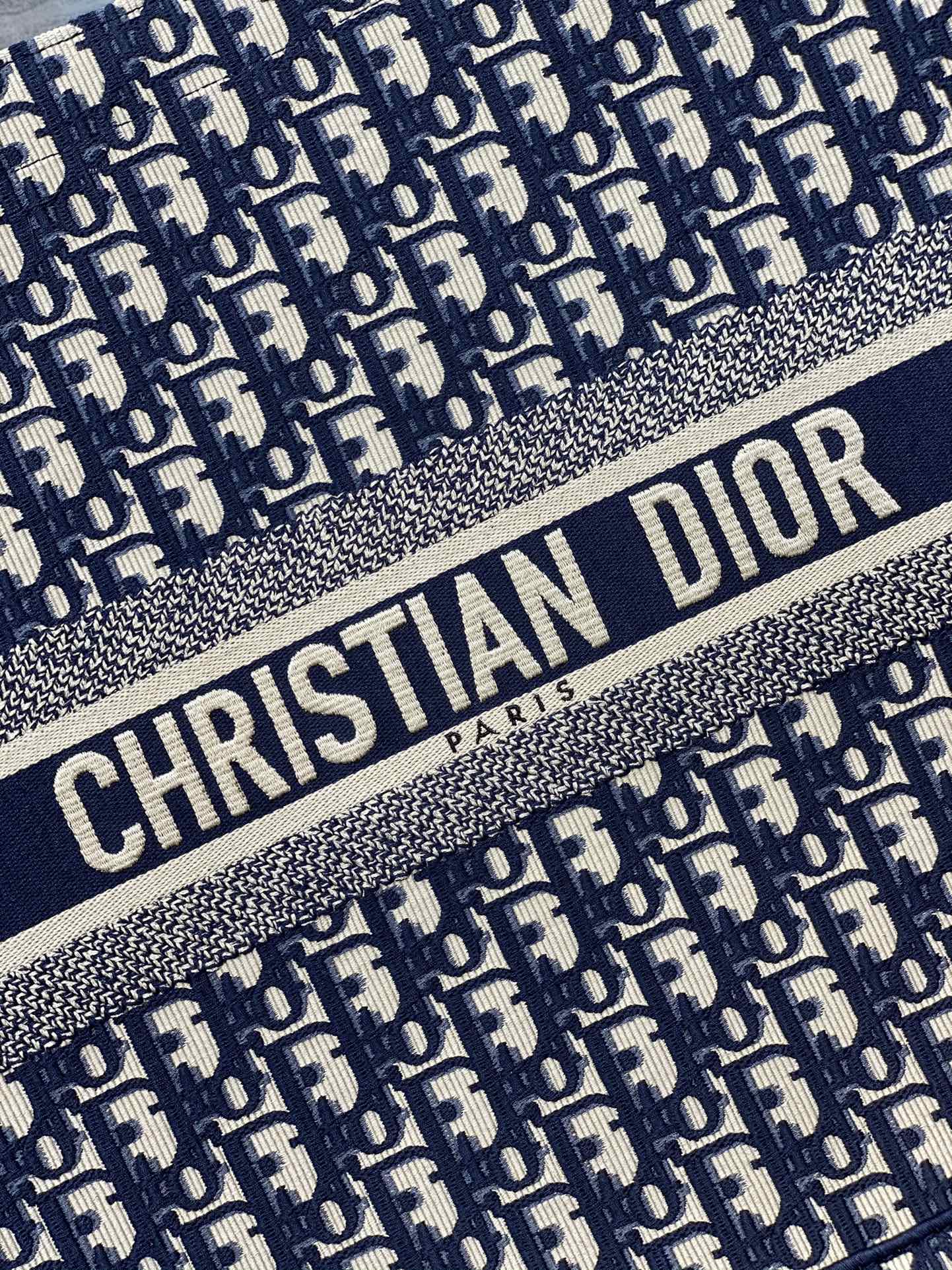 Dior Navy Blue Monogram Canvas Tote Bag Large Carryall Handbag