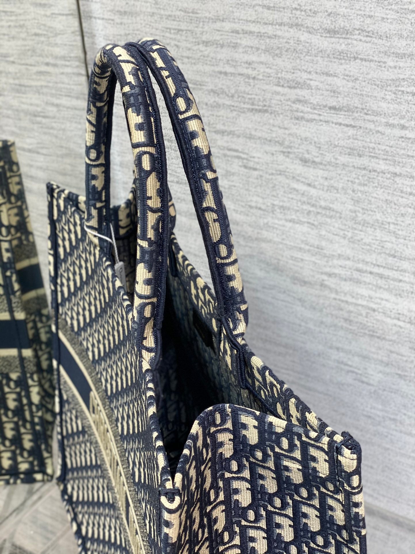 Dior Navy Blue Monogram Canvas Tote Bag Large Carryall Handbag
