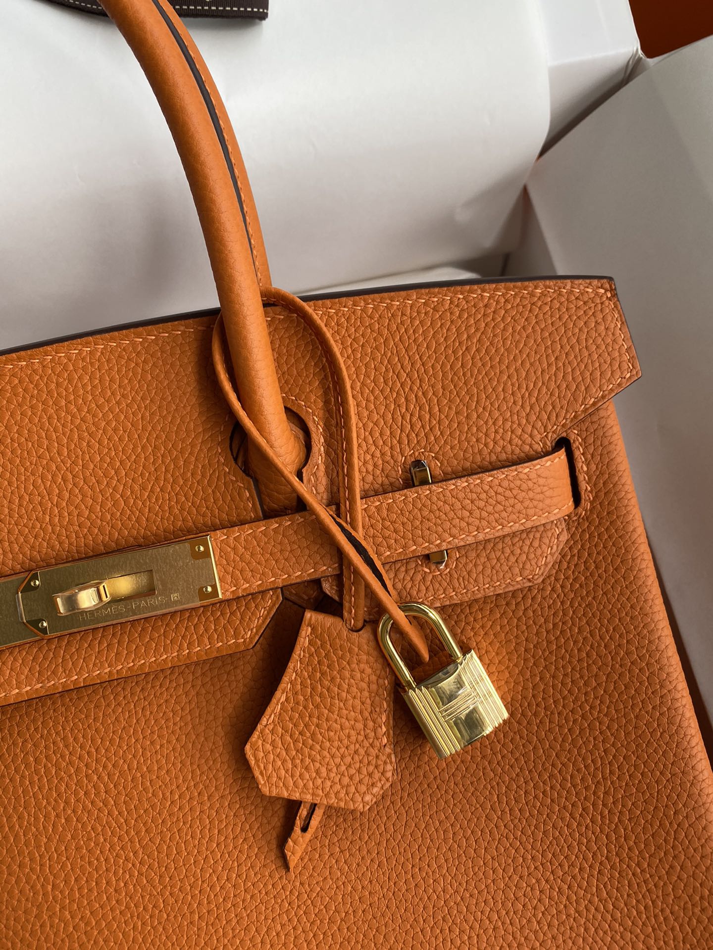 Hermès Birkin Handbag Orange Leather with Gold-Tone Hardware