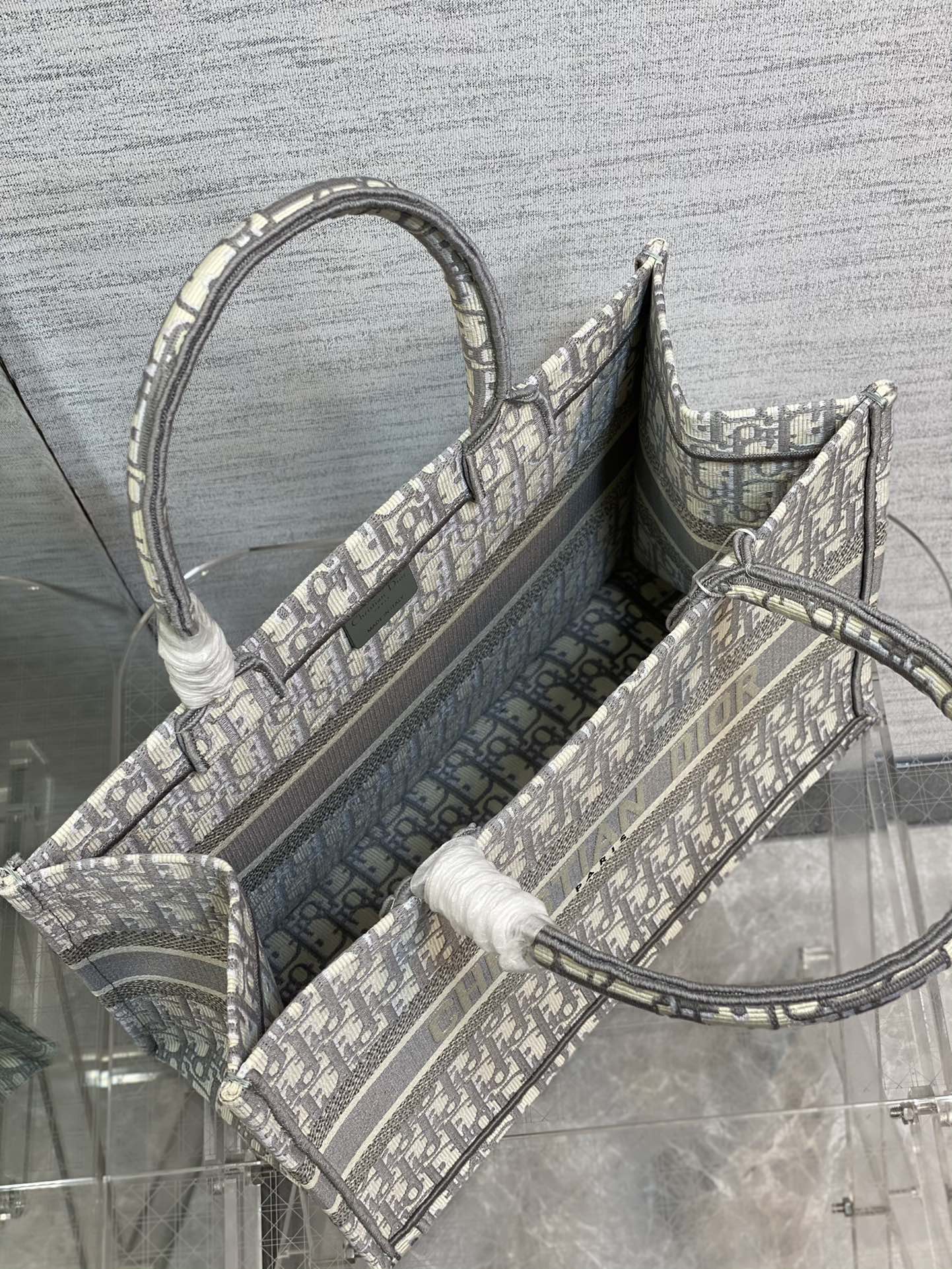 Dior Classic Grey Monogram Embroidered Canvas Tote Handbag