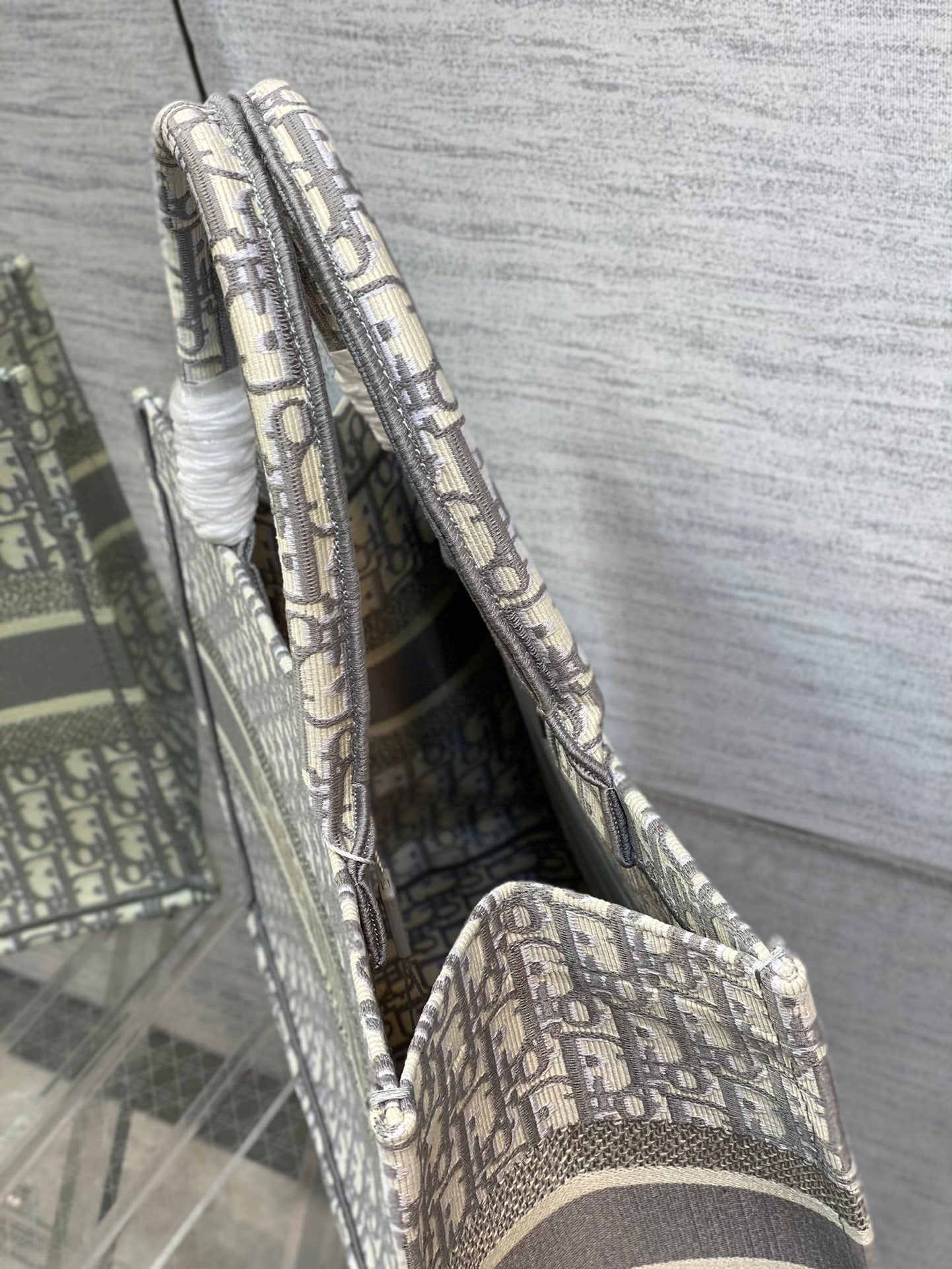 Dior Classic Grey Embroidered Monogram Structured Canvas Tote Bag