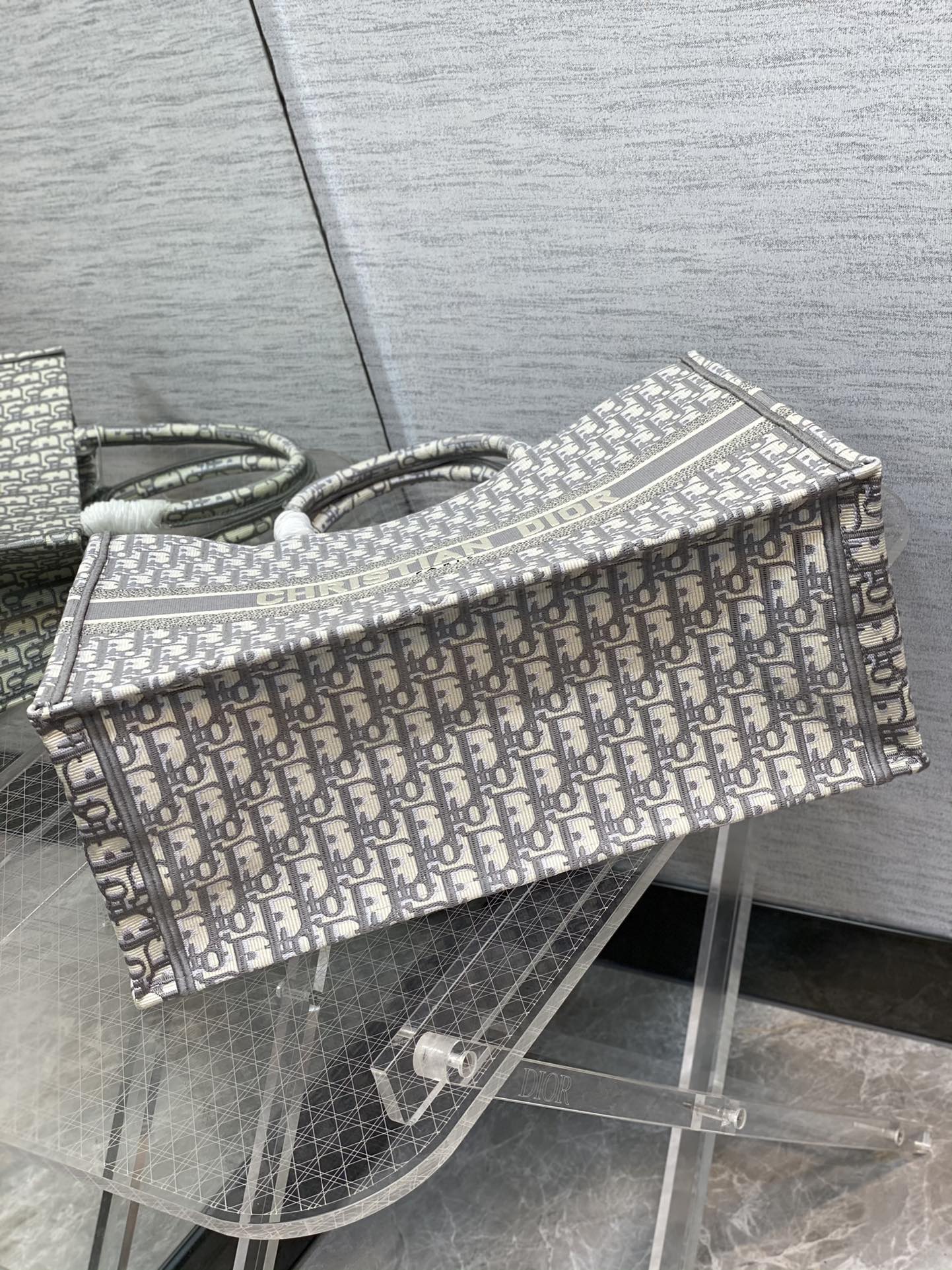 Christian Dior Gray Oblique Embroidery Book Tote Bag