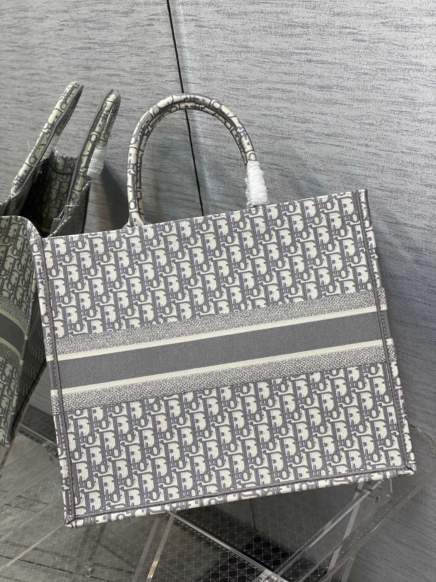 Dior Monogram Jacquard Canvas Tote Bag Retro Large Capacity Handbag