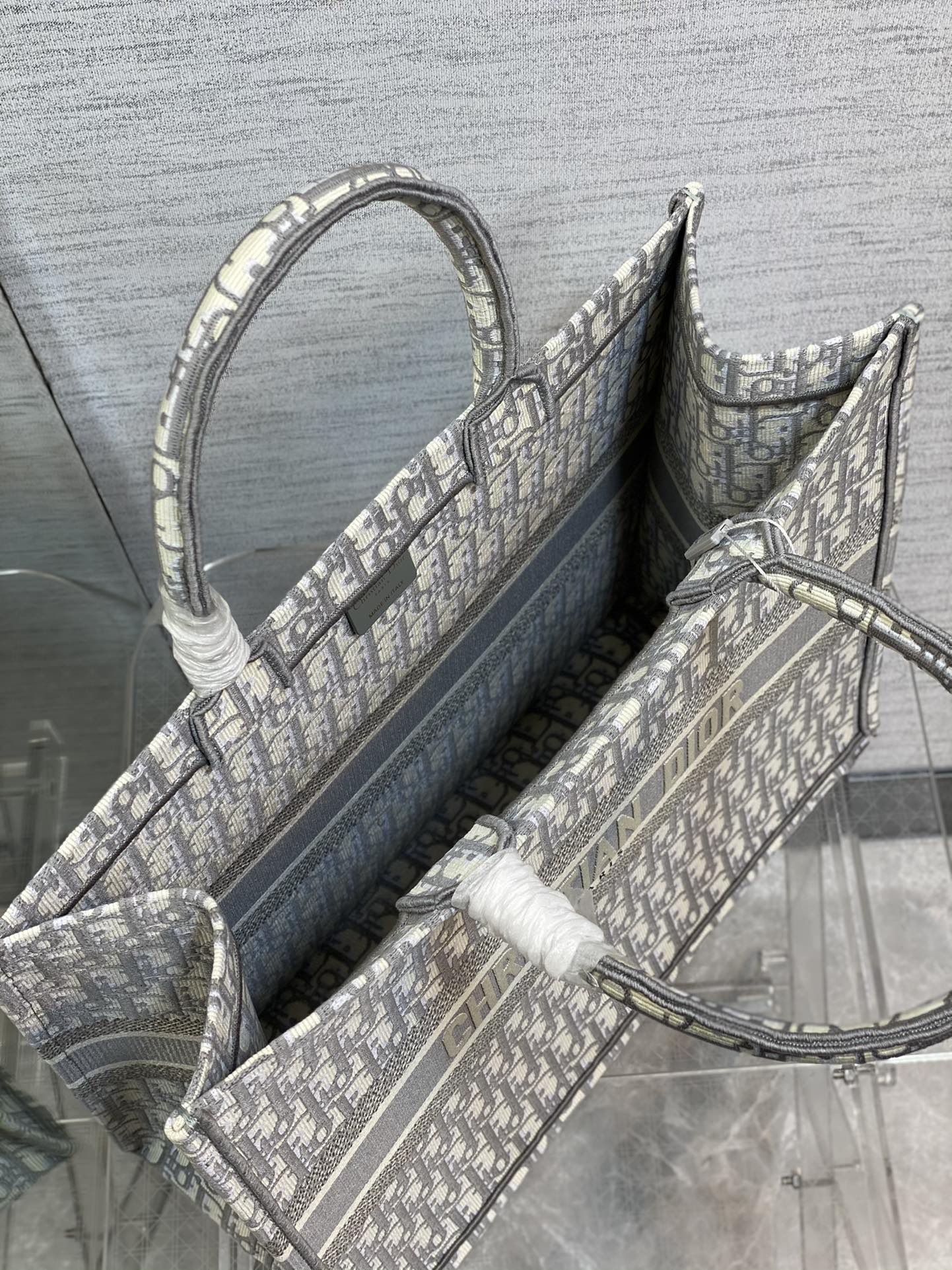 Dior Grey Monogram Canvas Large Tote Bag Travel Shoulder Handbag