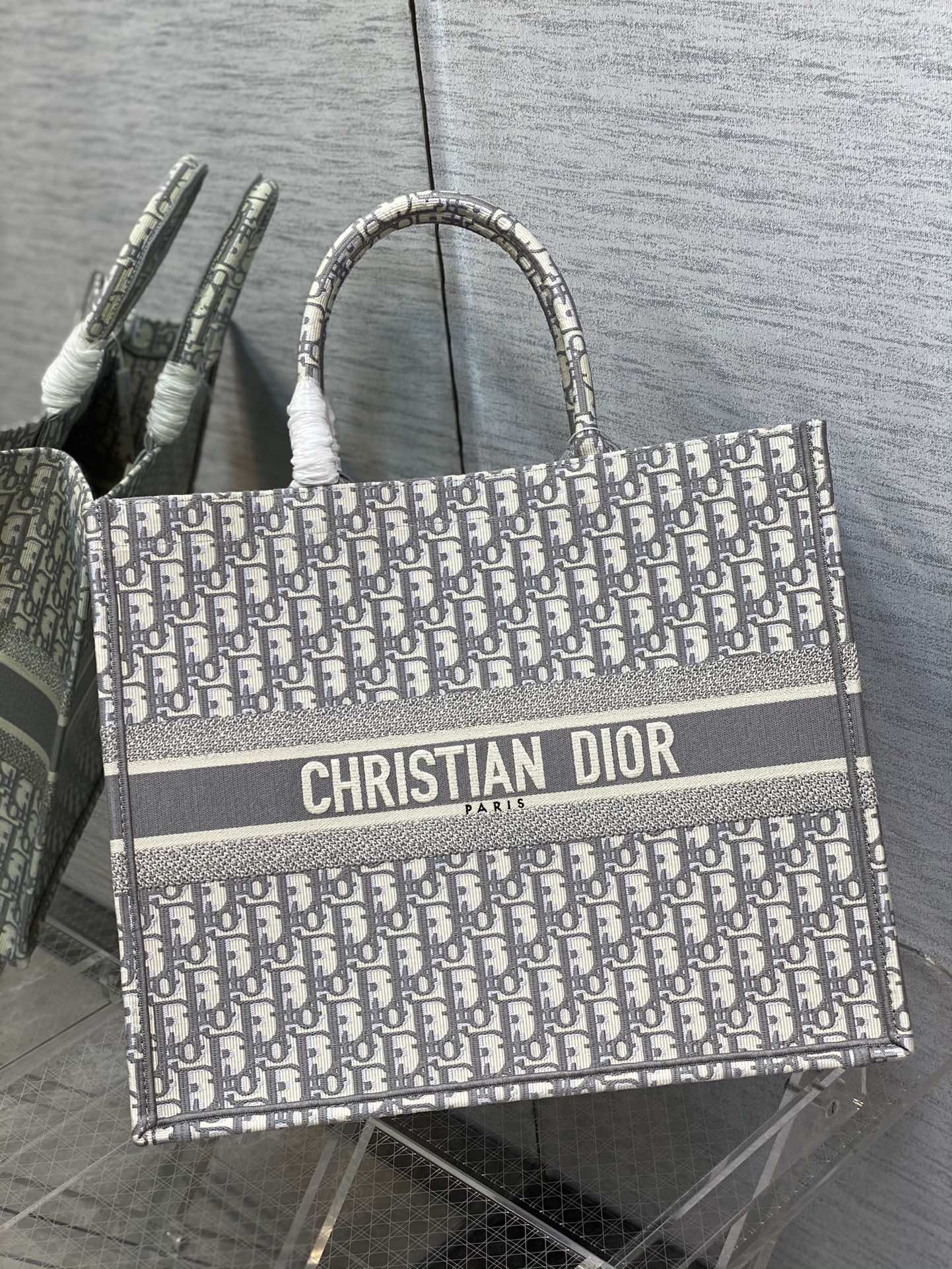 Dior Grey Monogram Canvas Large Tote Bag Travel Shoulder Handbag