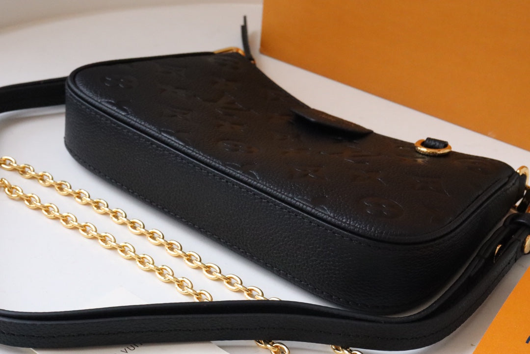 Louis Vuitton Black Monogram Embossed Leather Shoulder Bag with Gold Chain