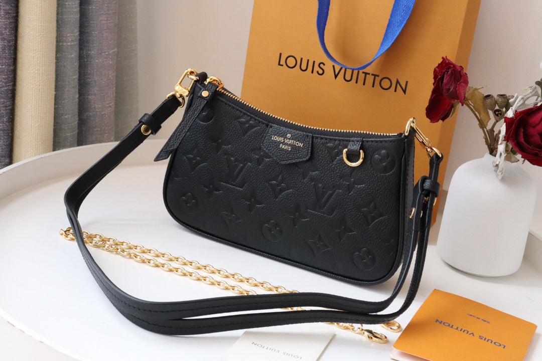Louis Vuitton Black Monogram Embossed Leather Shoulder Bag with Gold Chain