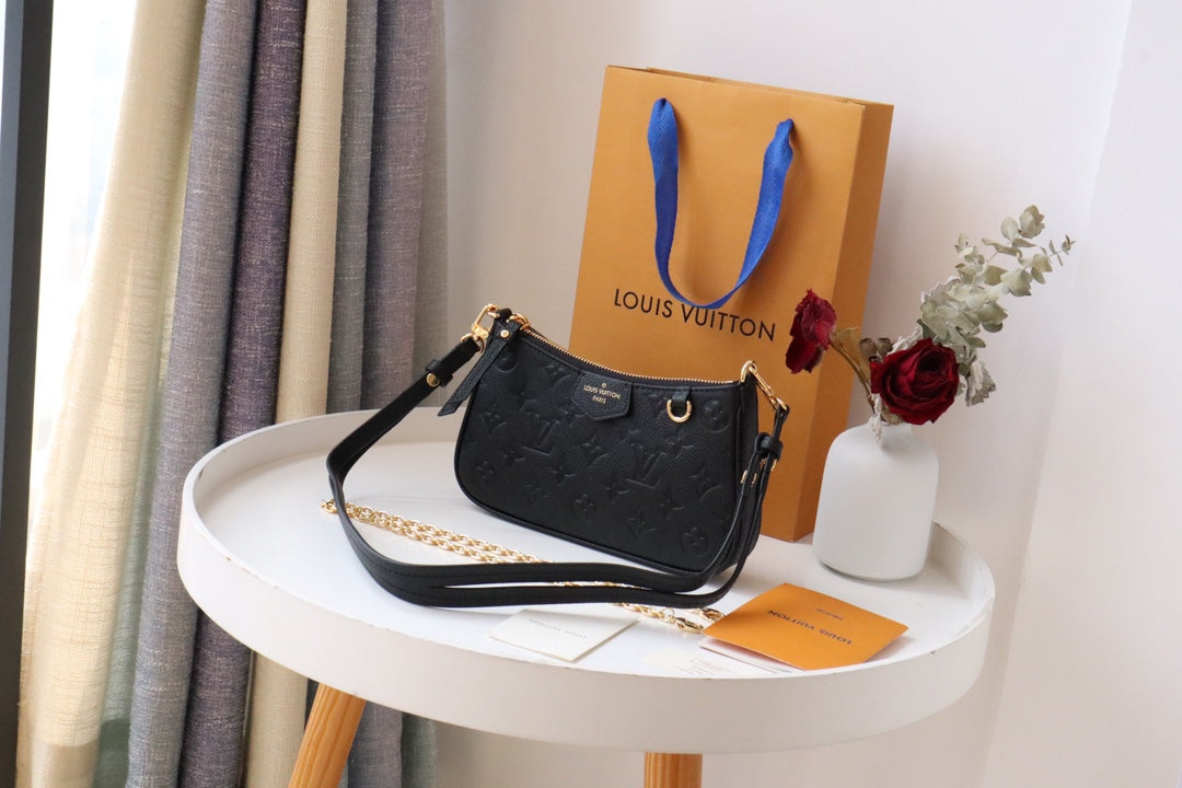 Louis Vuitton Black Monogram Embossed Leather Shoulder Bag with Gold Chain