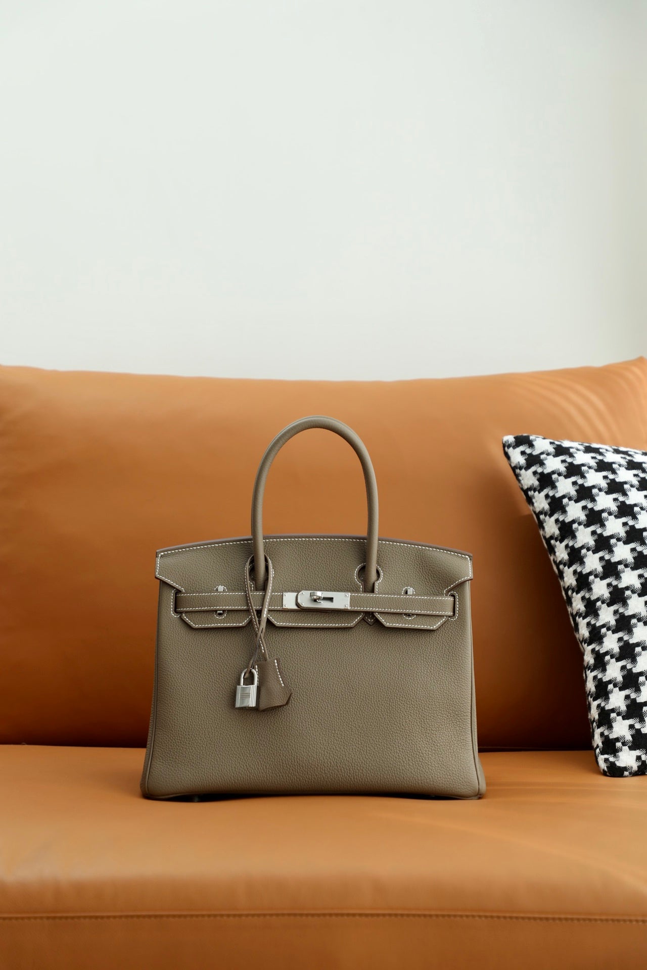 Classic Taupe Leather Top Handle Handbag with Silver Hardware - Luxury Designer Style Tote