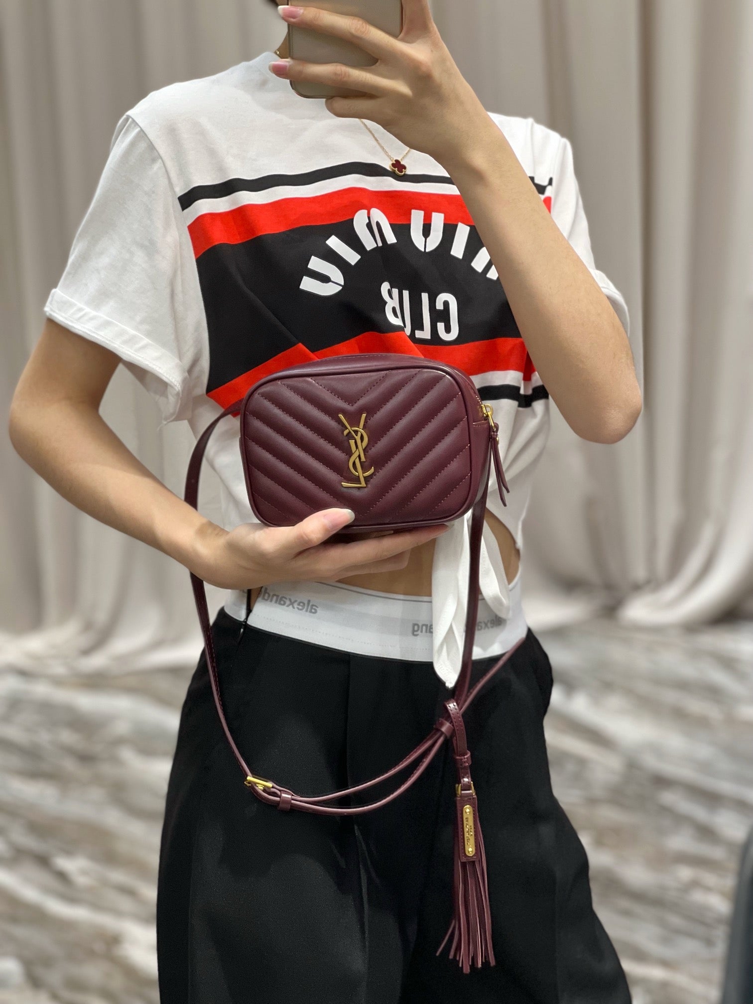 Saint Laurent Lou Quilted Leather Camera Bag in Burgundy