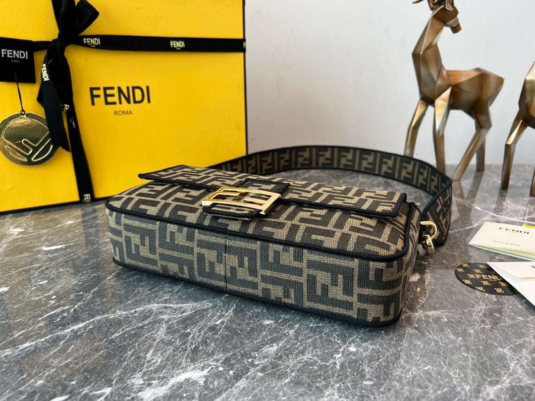 Fendi Baguette Bag FF Motif Fabric with Gold Hardware