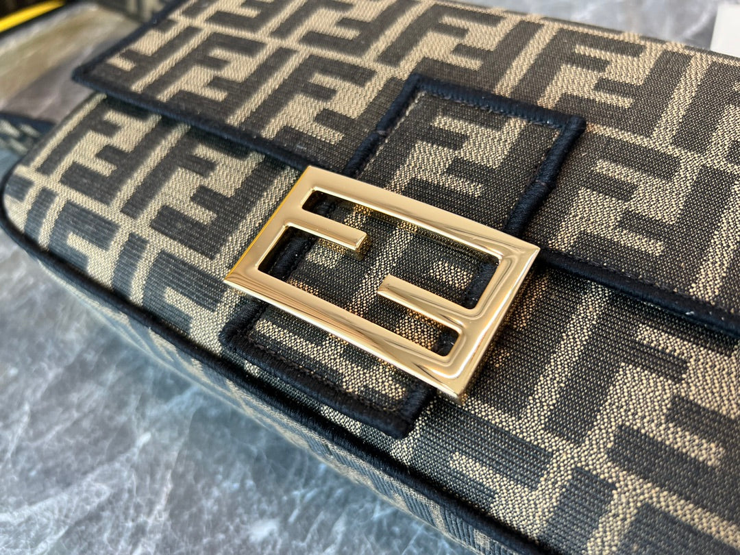 Fendi Baguette Bag FF Motif Fabric with Gold Hardware