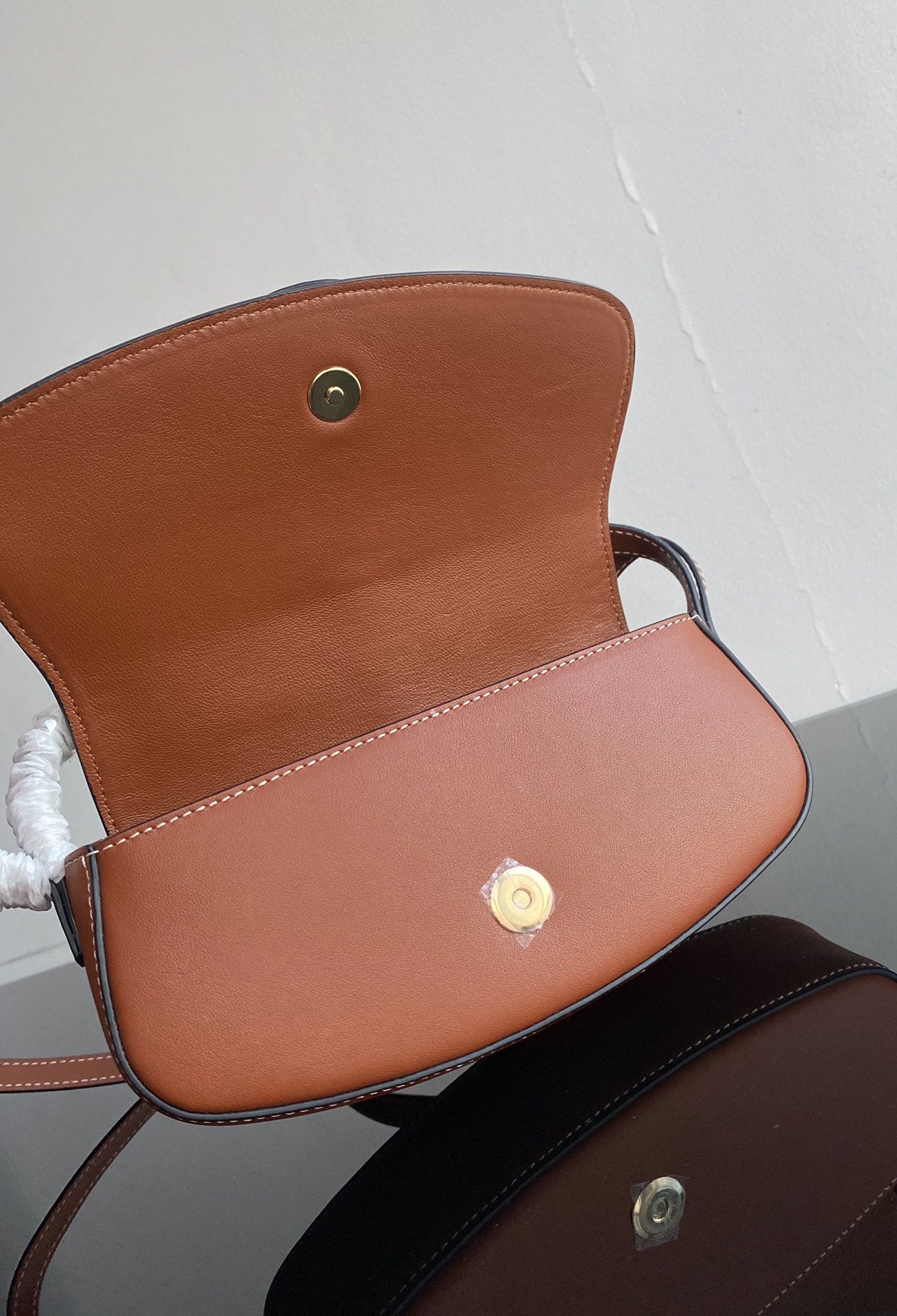 Small Brown Leather Shoulder Bag with Gold Padlock Closure