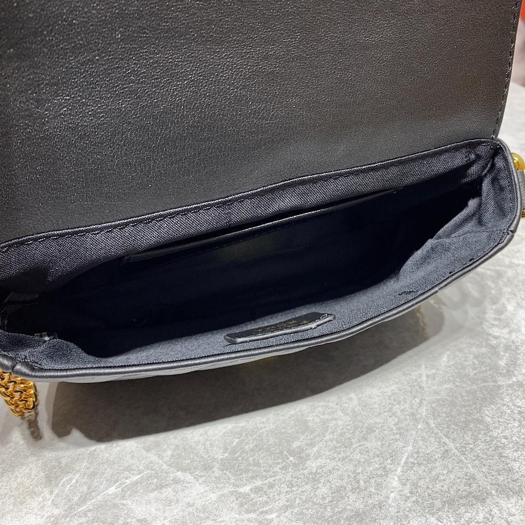 Fendi Black Embossed FF Leather Baguette Bag with Gold Hardware