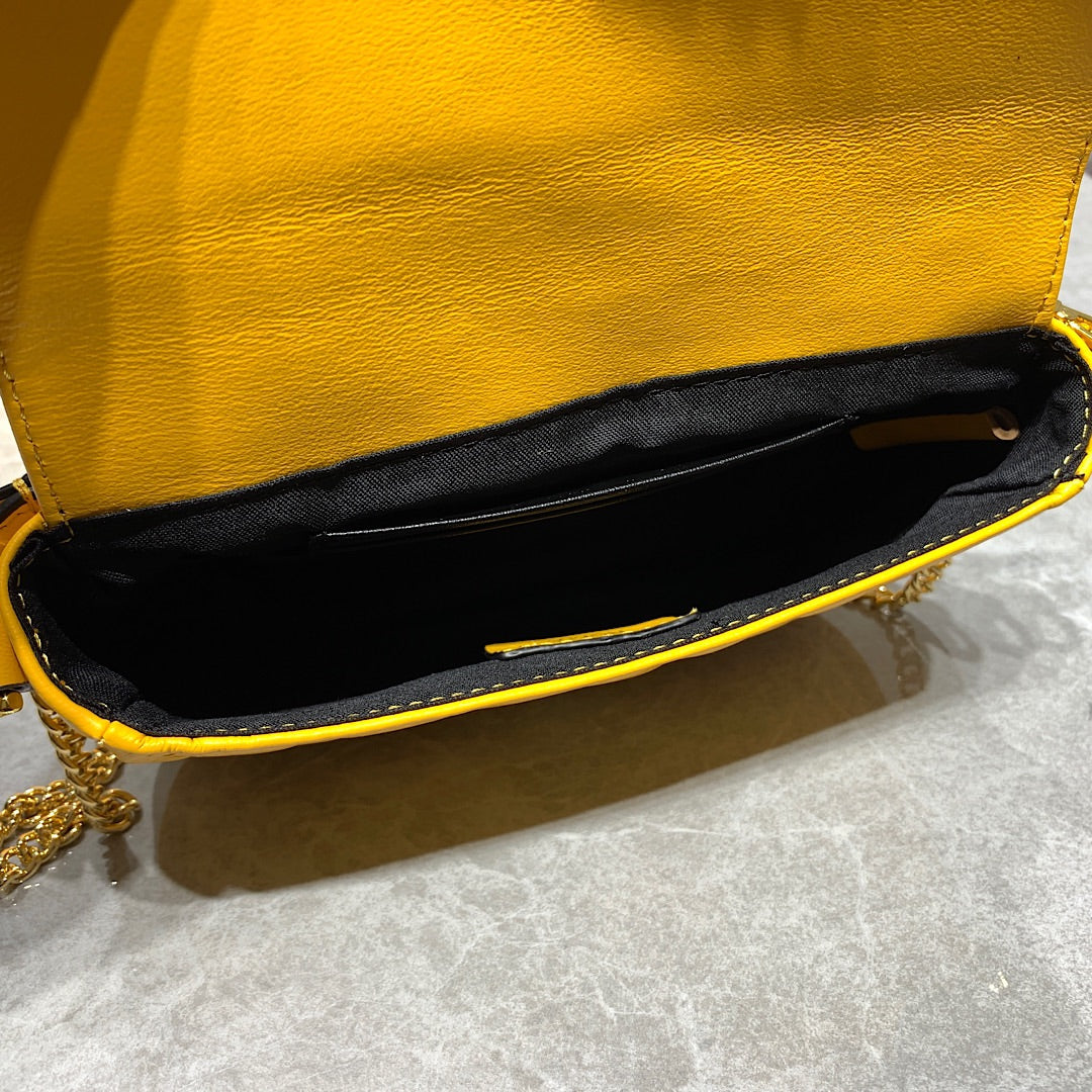 Fendi Yellow Embossed Leather Baguette Shoulder Bag with Gold-Tone Hardware