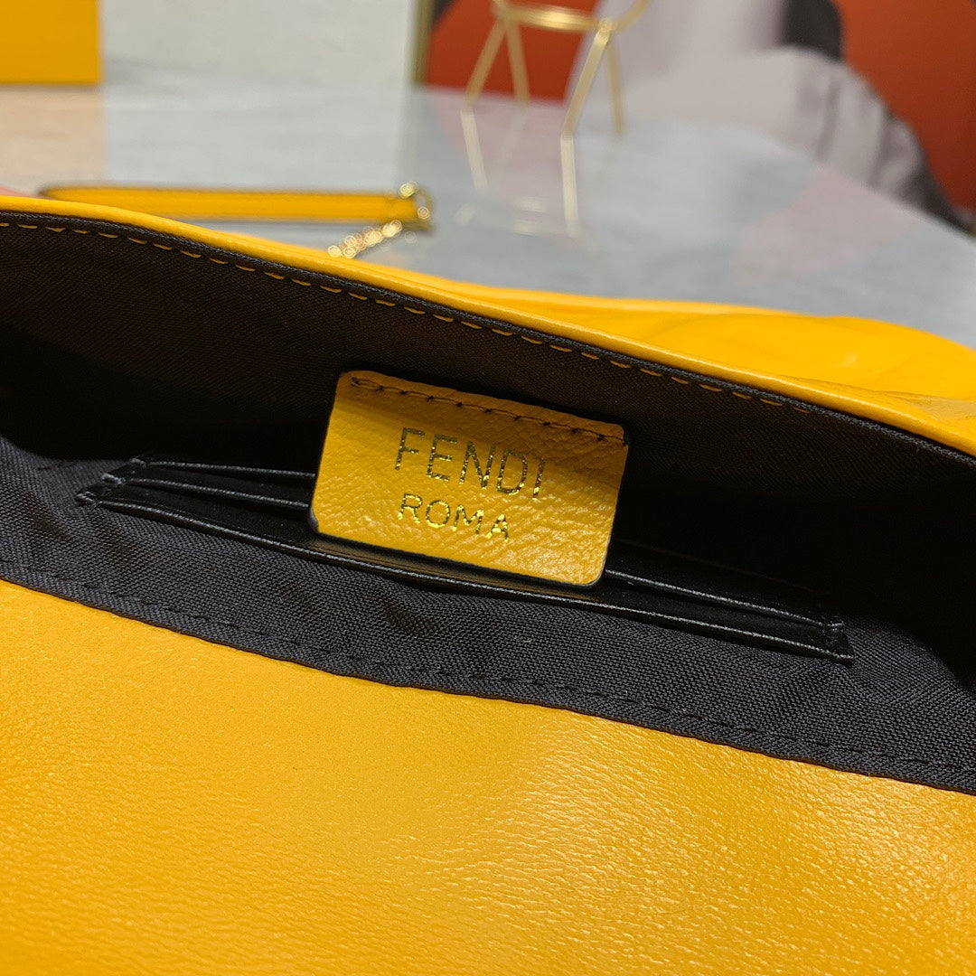 Fendi Yellow Embossed Leather Baguette Shoulder Bag with Gold-Tone Hardware