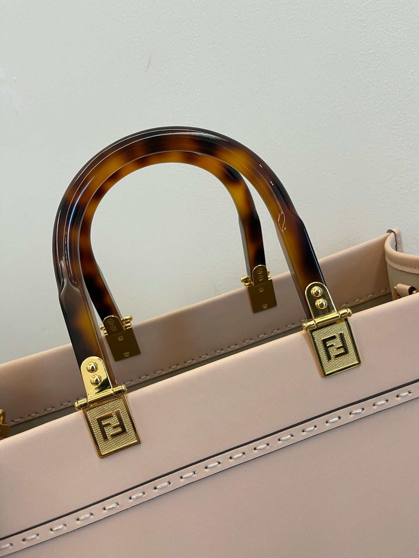 Fendi Sunshine Shopper Pink Canvas Tote Bag with Tortoiseshell Handles