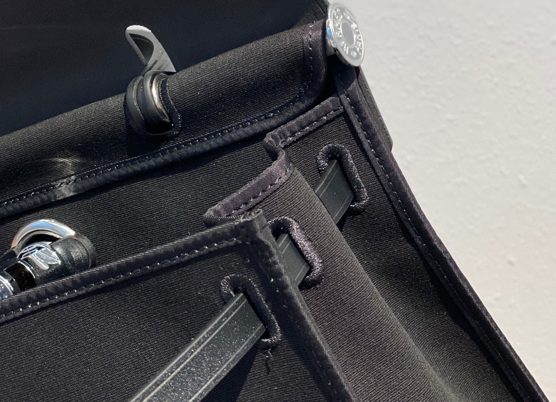 Elegant Black Canvas and Leather Top Handle Shoulder Bag - Classic Minimalist Satchel