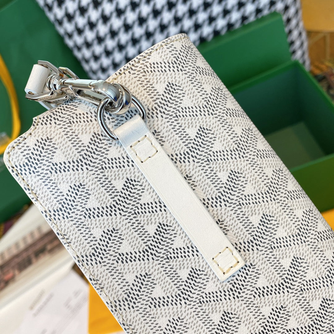 Gogy White Chevron Monogram Leather Belt Set with Luxury Gift Box
