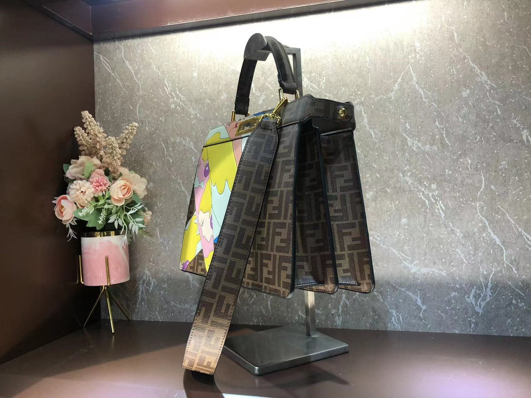 Fendi Peekaboo Iconic Medium Bag with FF Monogram and Graphic Print