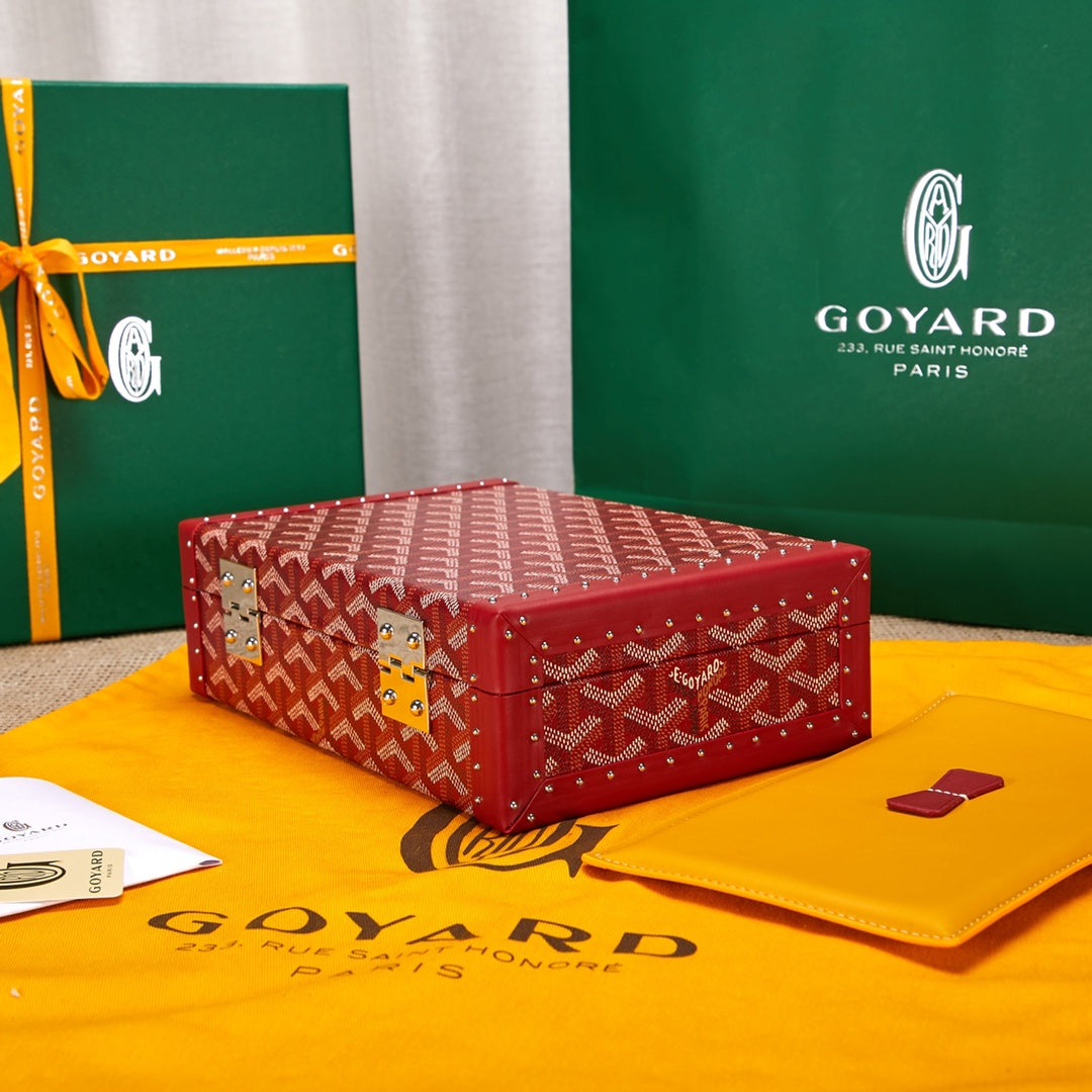 Gogy Luxury Red Monogram Pattern Hard Trunk Jewelry Watch Box