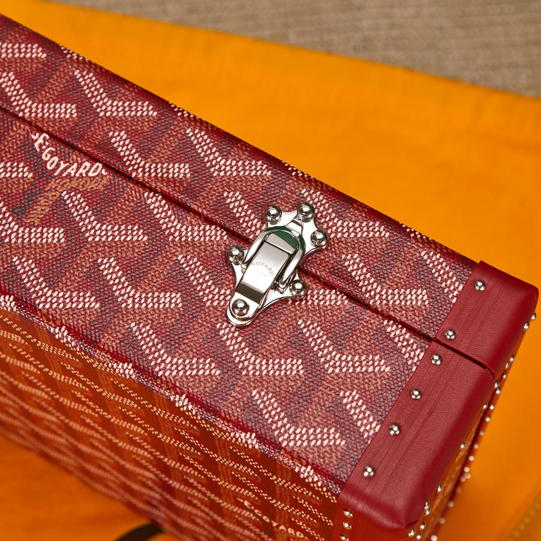 Gogy Luxury Red Monogram Pattern Hard Trunk Jewelry Watch Box