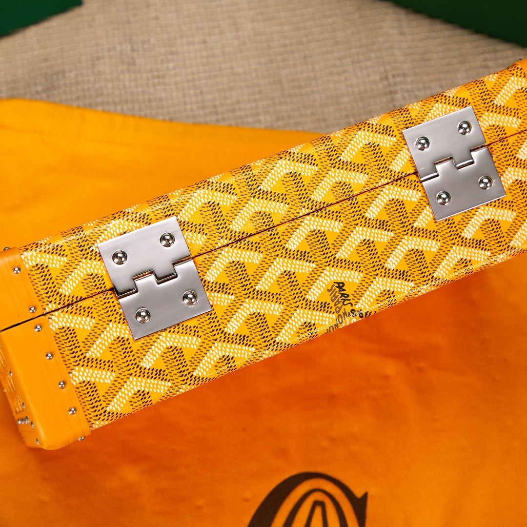 Gogy Yellow Chevron Pattern Luxury Hard Trunk Jewelry Case
