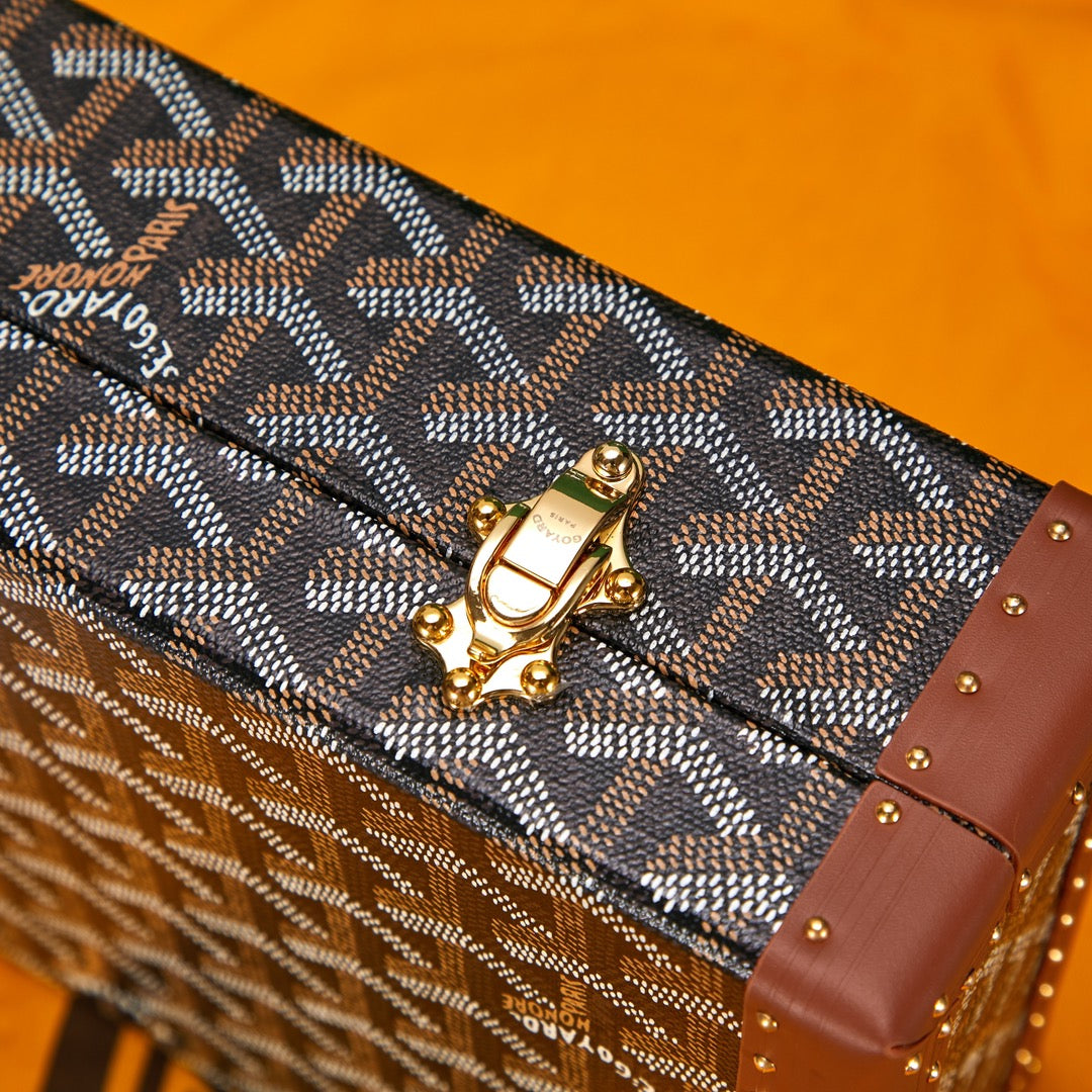 Gogy Luxury Geometric Print Mini Trunk Clutch with Leather Trim